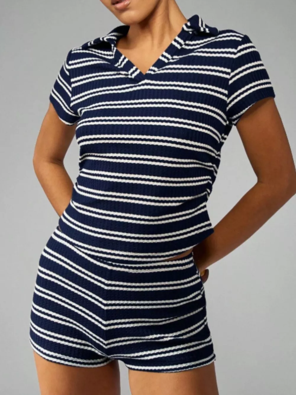 Striped Knit Short Sleeve Top & Shorts Set, image 15