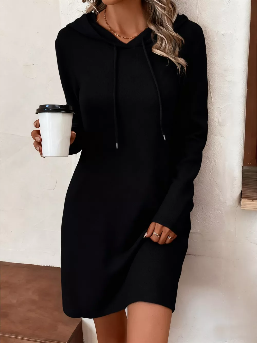 Drawstring Hooded Long Sleeve Mini Dress, image 3