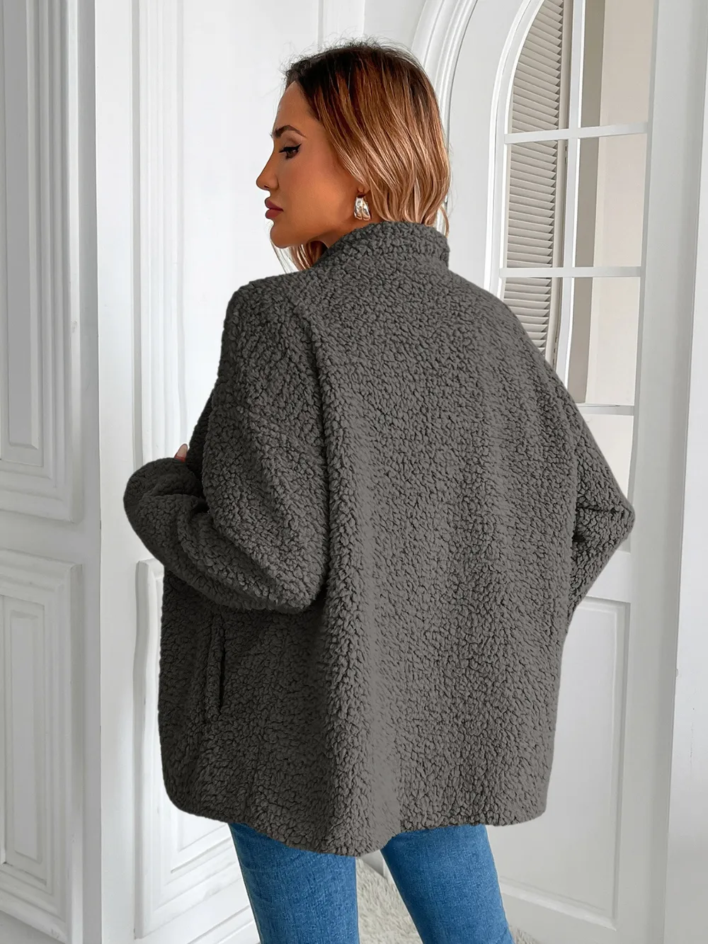 Zip Up Long Sleeve Fuzzy Jacket, image 10