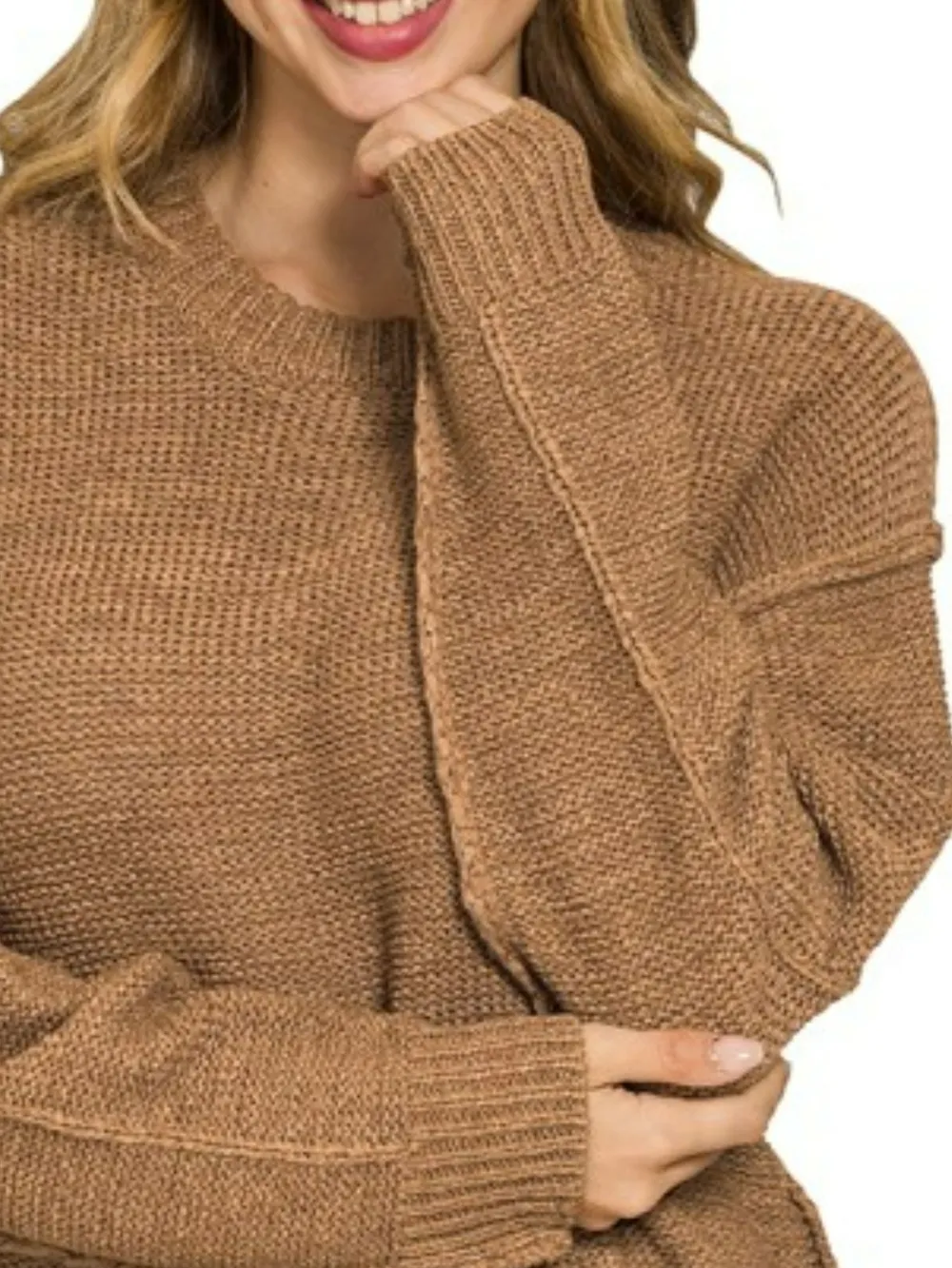 Exposed Seam Round Neck Sweater, image 2