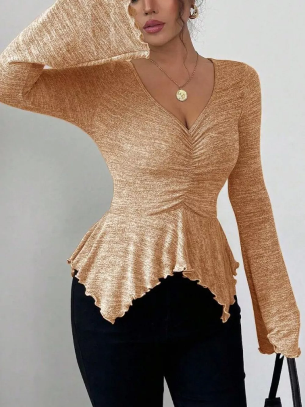 Ruched Flared Sleeves Peplum T-Shirt, image 19