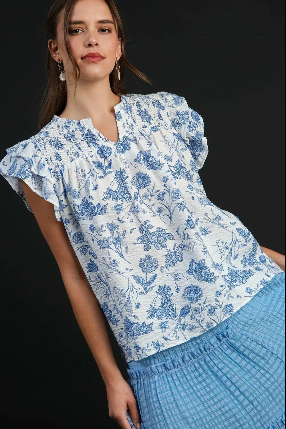Full Size Two Tone Boxy Cut Floral Print Blouse Plus Size
