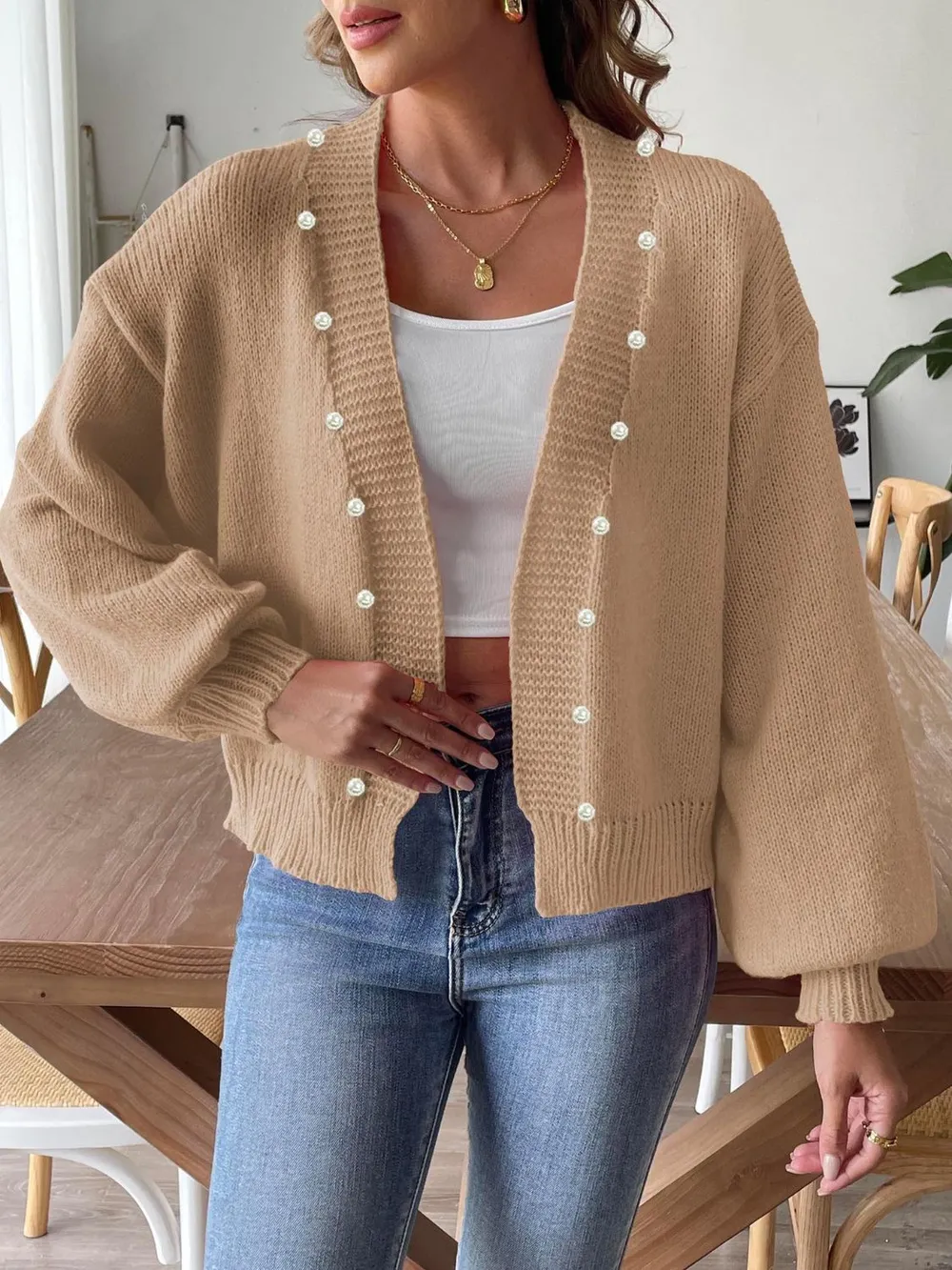 Pearl Open Front Long Sleeve Cardigan, image 14
