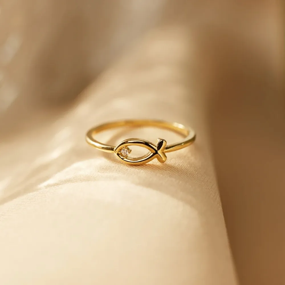 925 Sterling Silver Inlaid Zircon Fish Ring, image 5