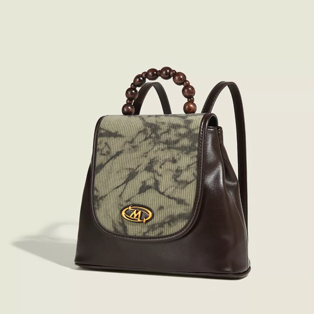Flap Backpack Bag with Beaded Handle, image 2