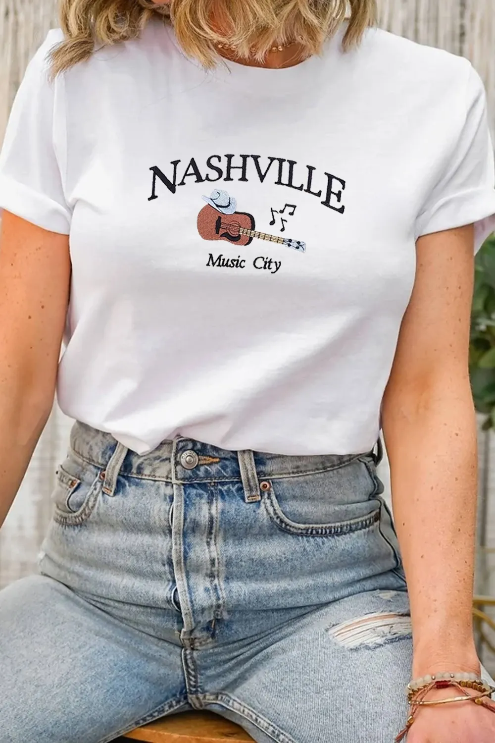 Guitar NASHVILLE Music City Print Crewneck Tee, image 5