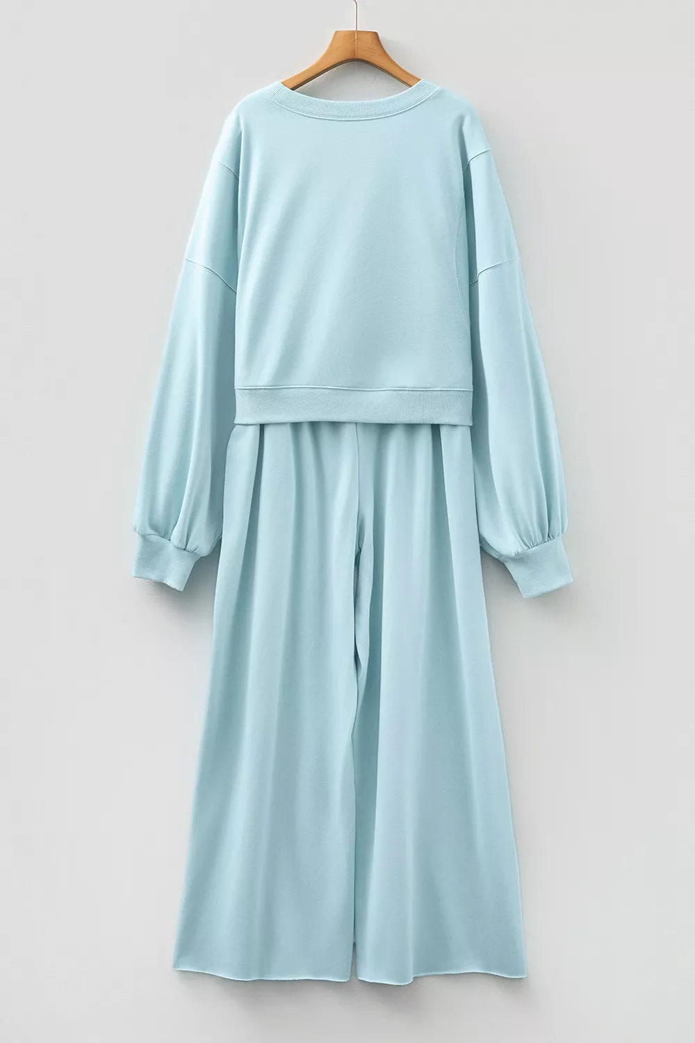 Drop Shoulder Puff Sleeve Crop Pullover Drawstring Wide Leg Pants Set, image 5