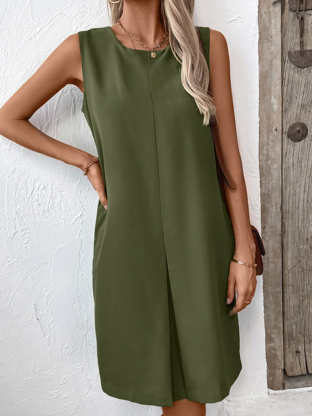 Pocketed Round Neck Sleeveless Mini Dress, image 12