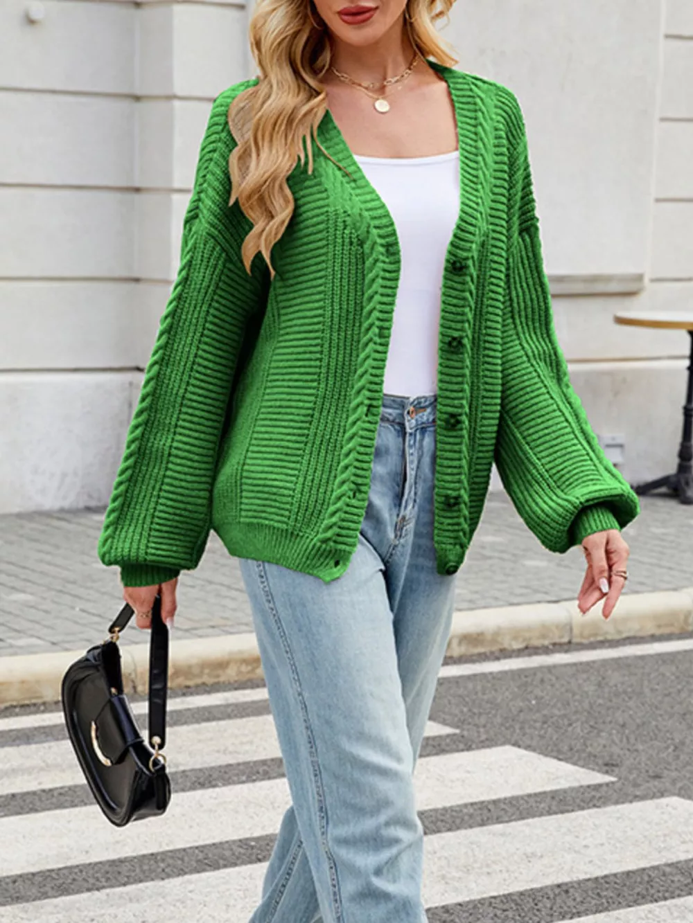 Cable Knit Button-Up Cardigan, image 19