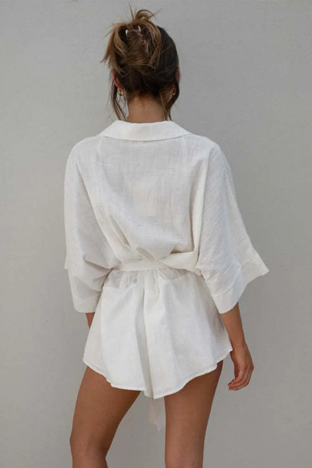 Tied Button Up Collared Neck Romper, image 4