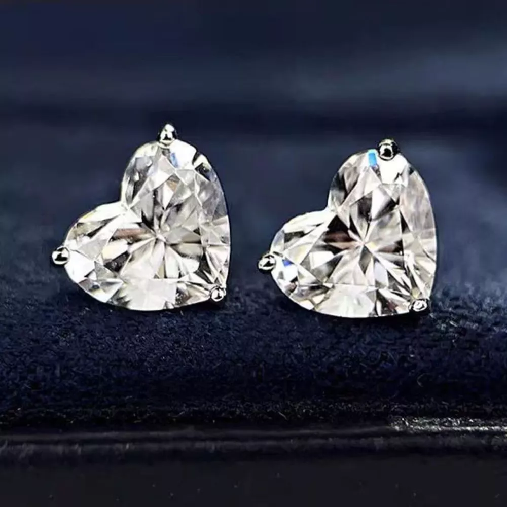 2 Carat 925 Sterling Silver Moissanite Heart Earrings, image 9