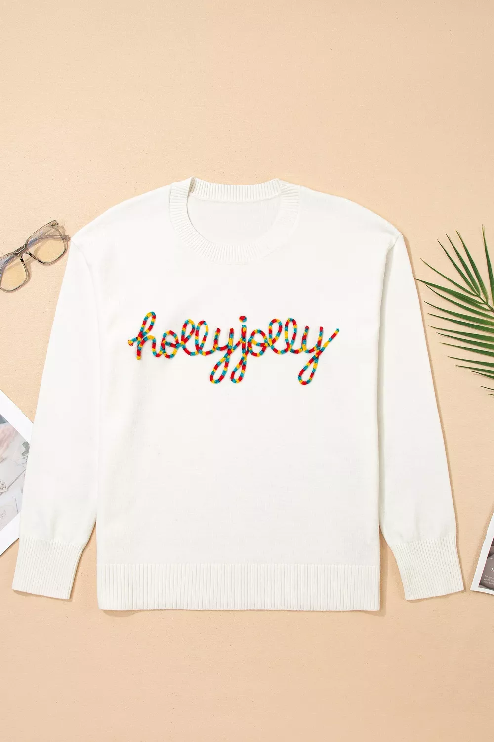 Colorful Holly Jolly Christmas Knit Loose Sweater, image 3