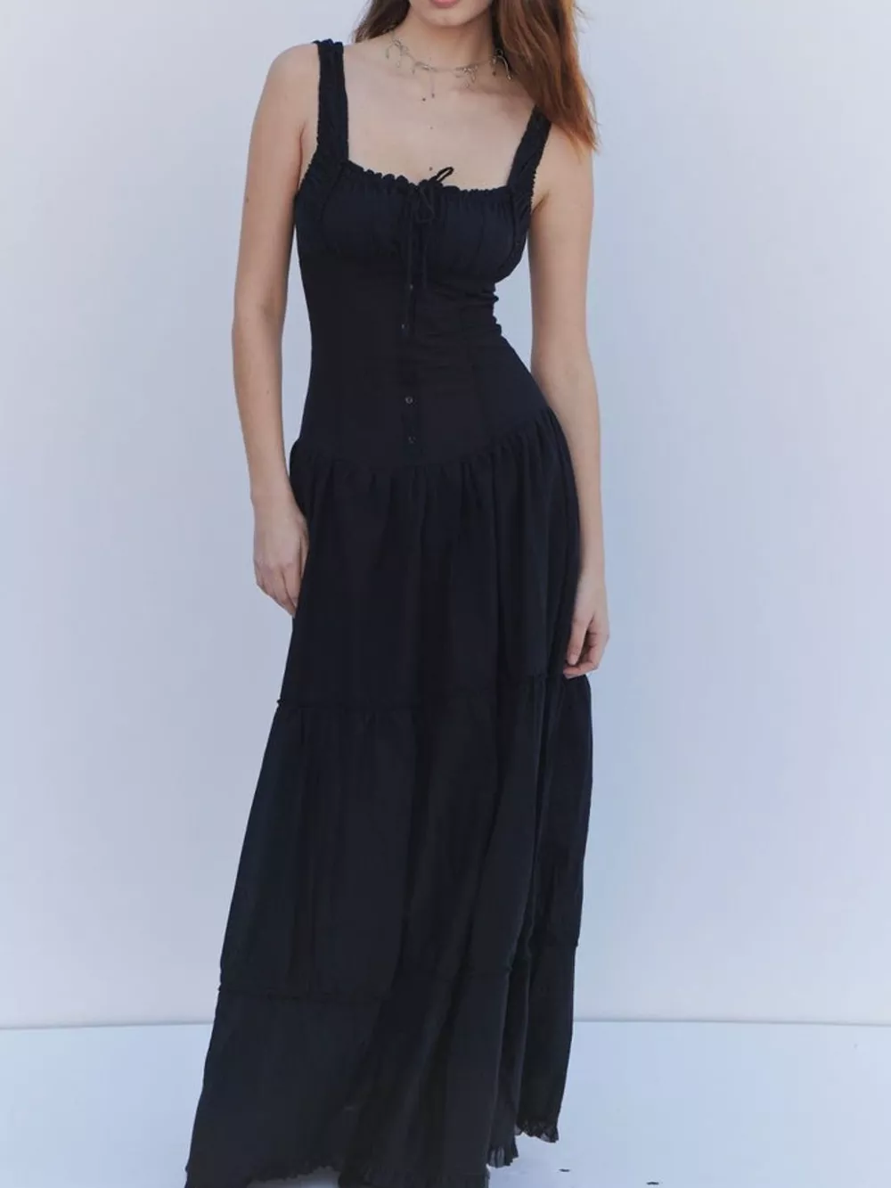 Ruffled Square Neck Tiered Maxi Dress, image 25
