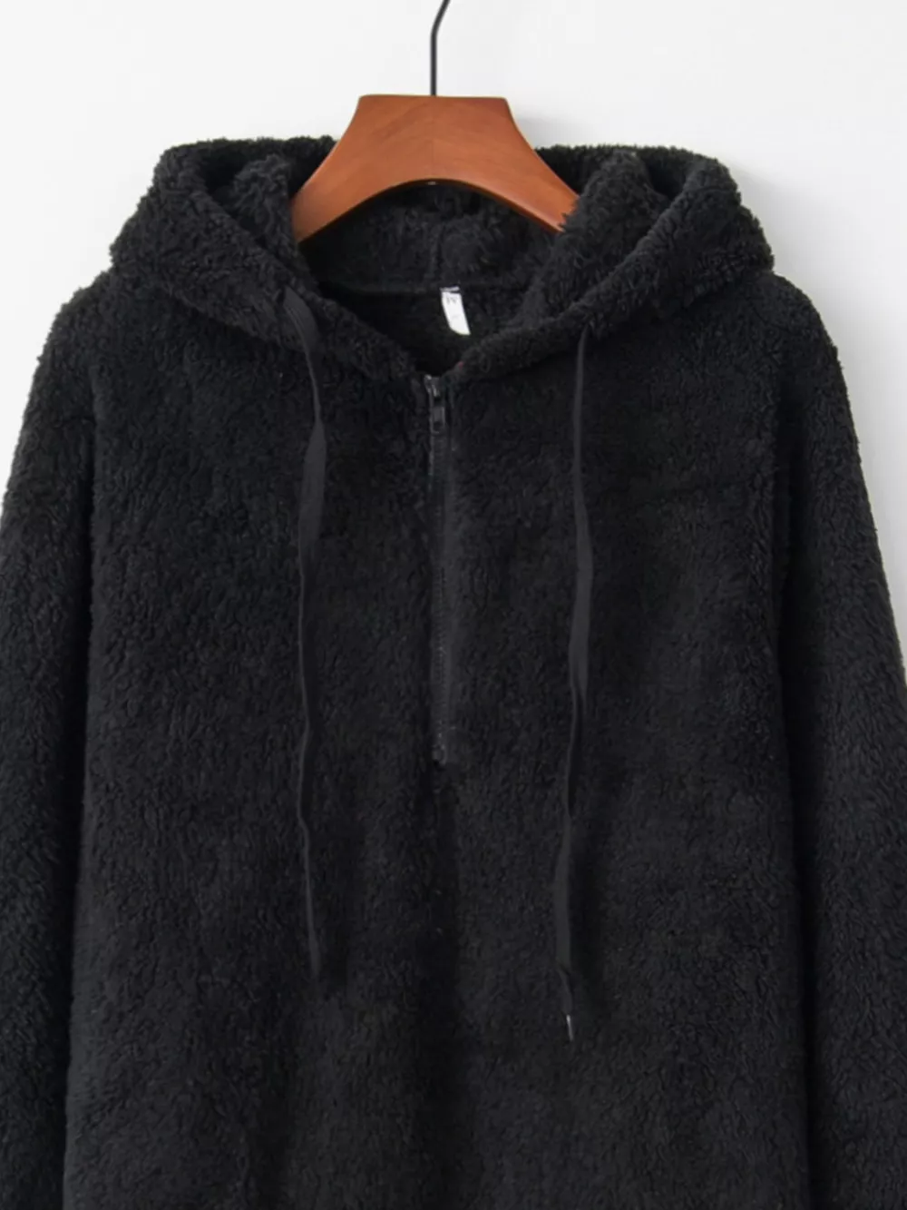 Full Size Half Zip Drawstring Fleece Hoodie Plus Size, image 6