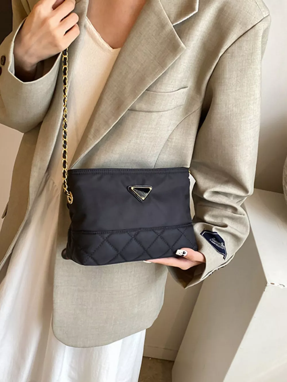Quilted Crossbody Bag with Chain Strap, image 4