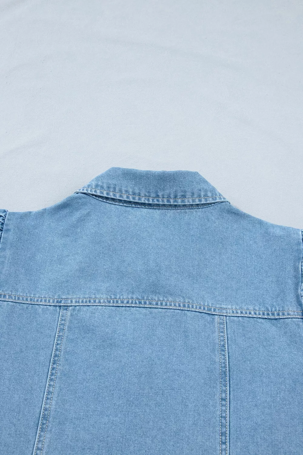 Button Down Short Puff Sleeve Ruffle Hem Denim Dress, image 10