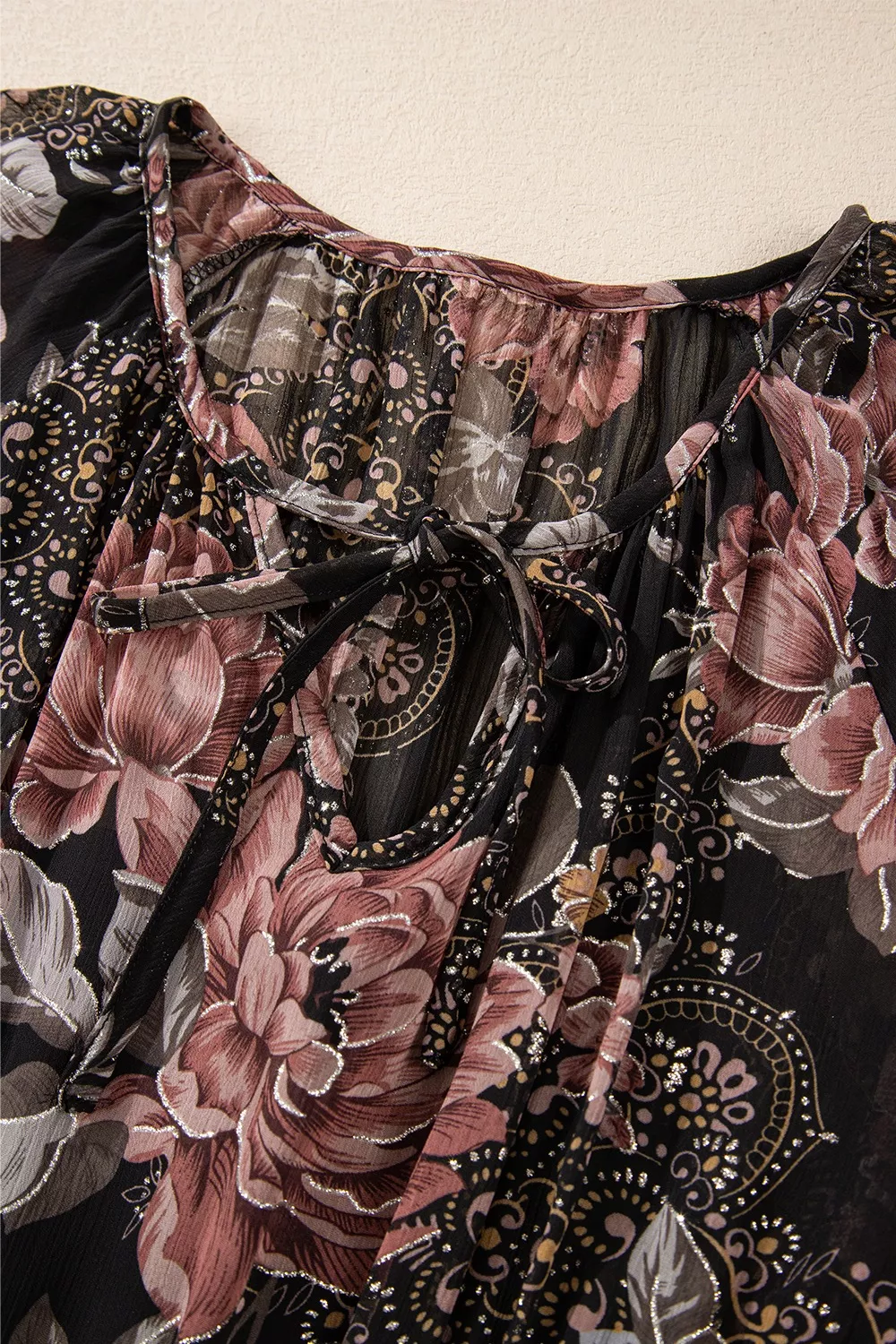 Floral Print Tie Neck Mini Dress, image 6