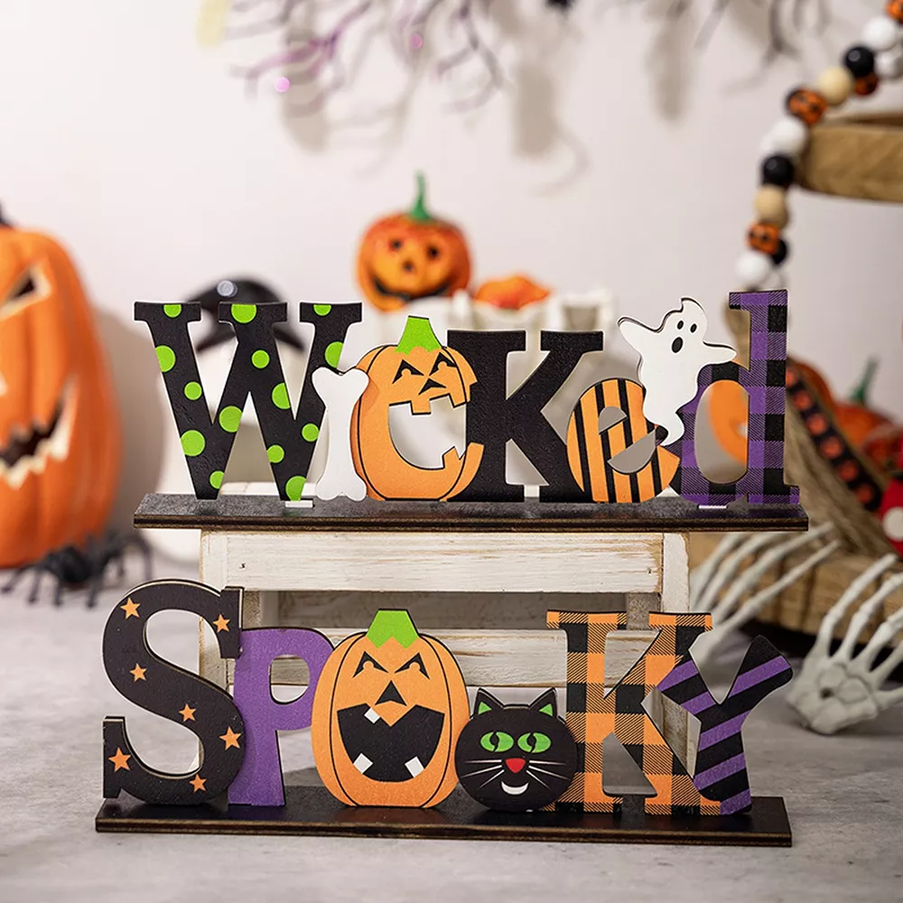 Halloween Decorative Object Set with Wicked and Spooky Wooden Signs, image 2