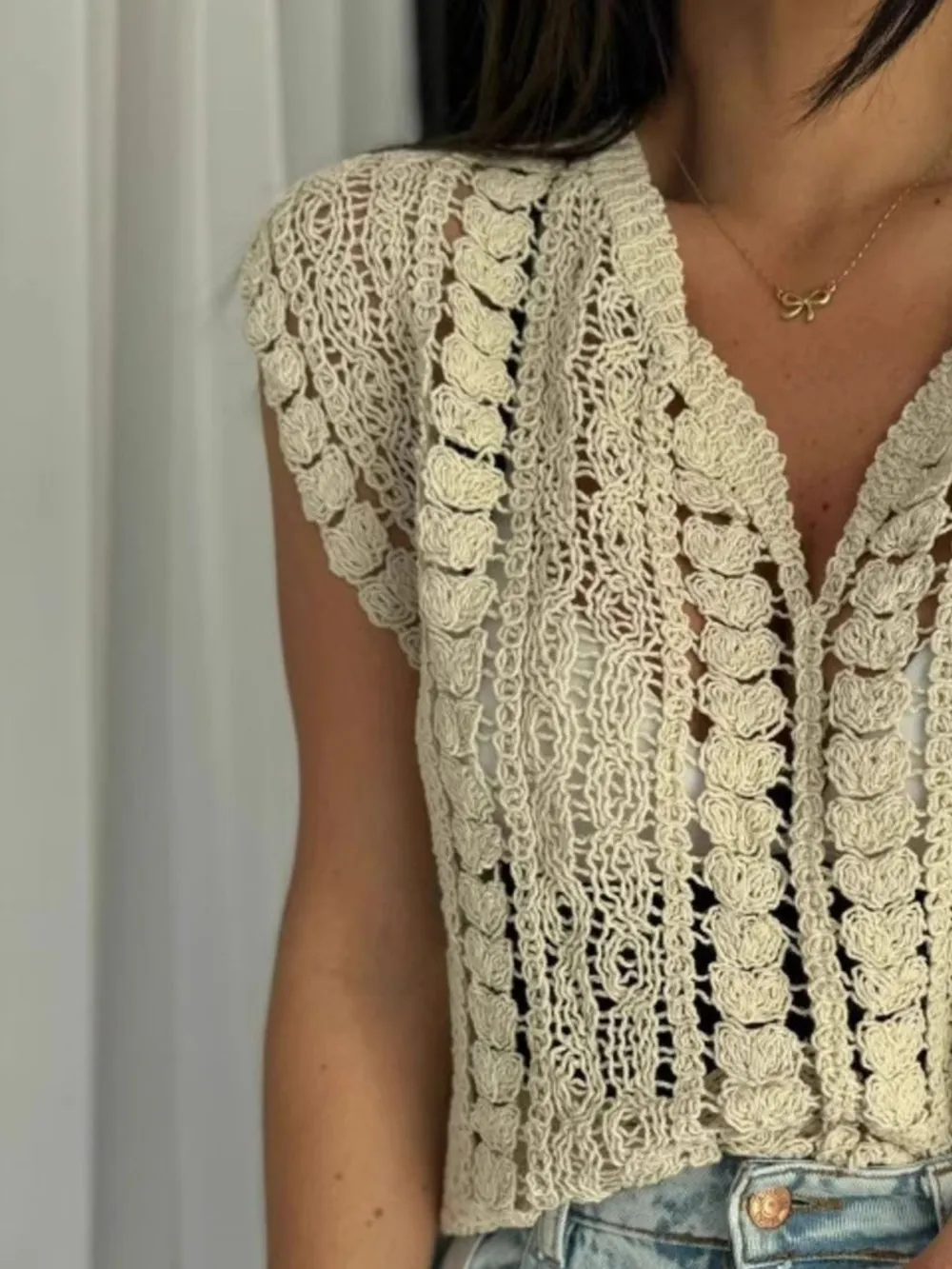 Crochet Knit V-Neck Sweater Vest, image 5