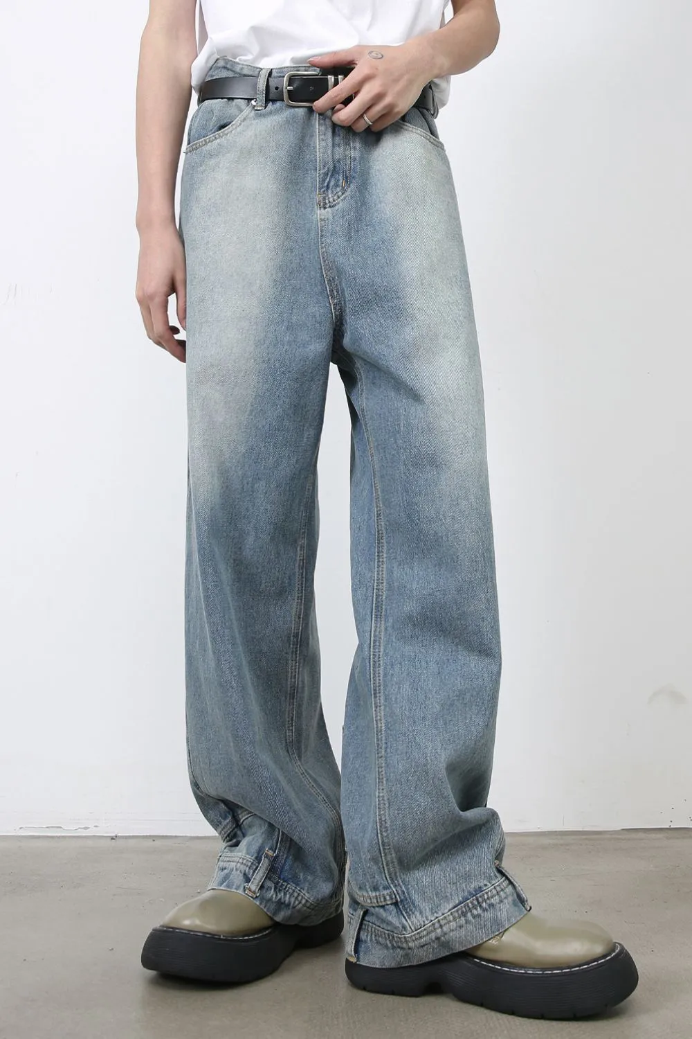 Men's Washed Loose Jeans with Pockets, image 4