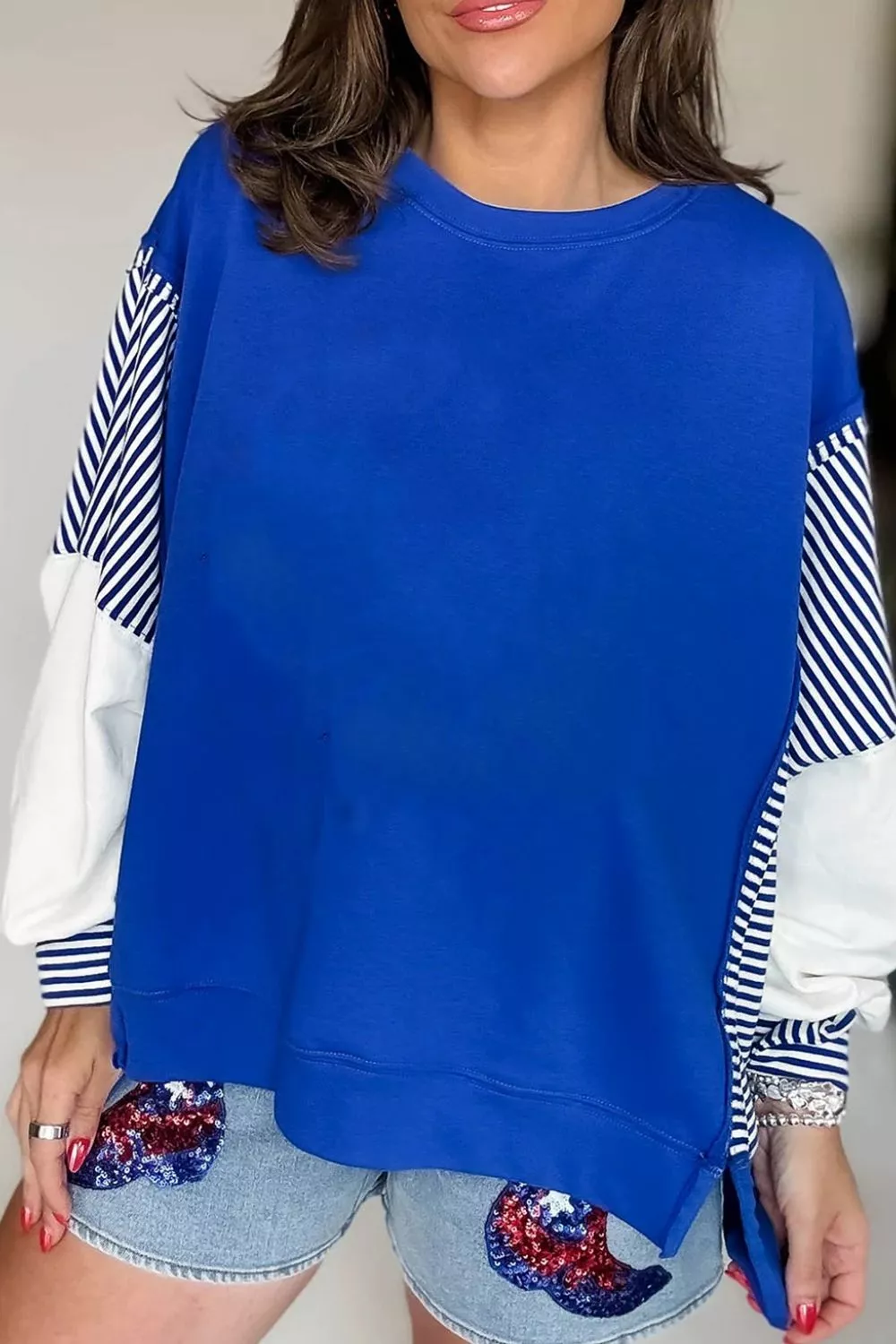 Leopard and Striped Patchwork Sleeves Sweatshirt, image 10