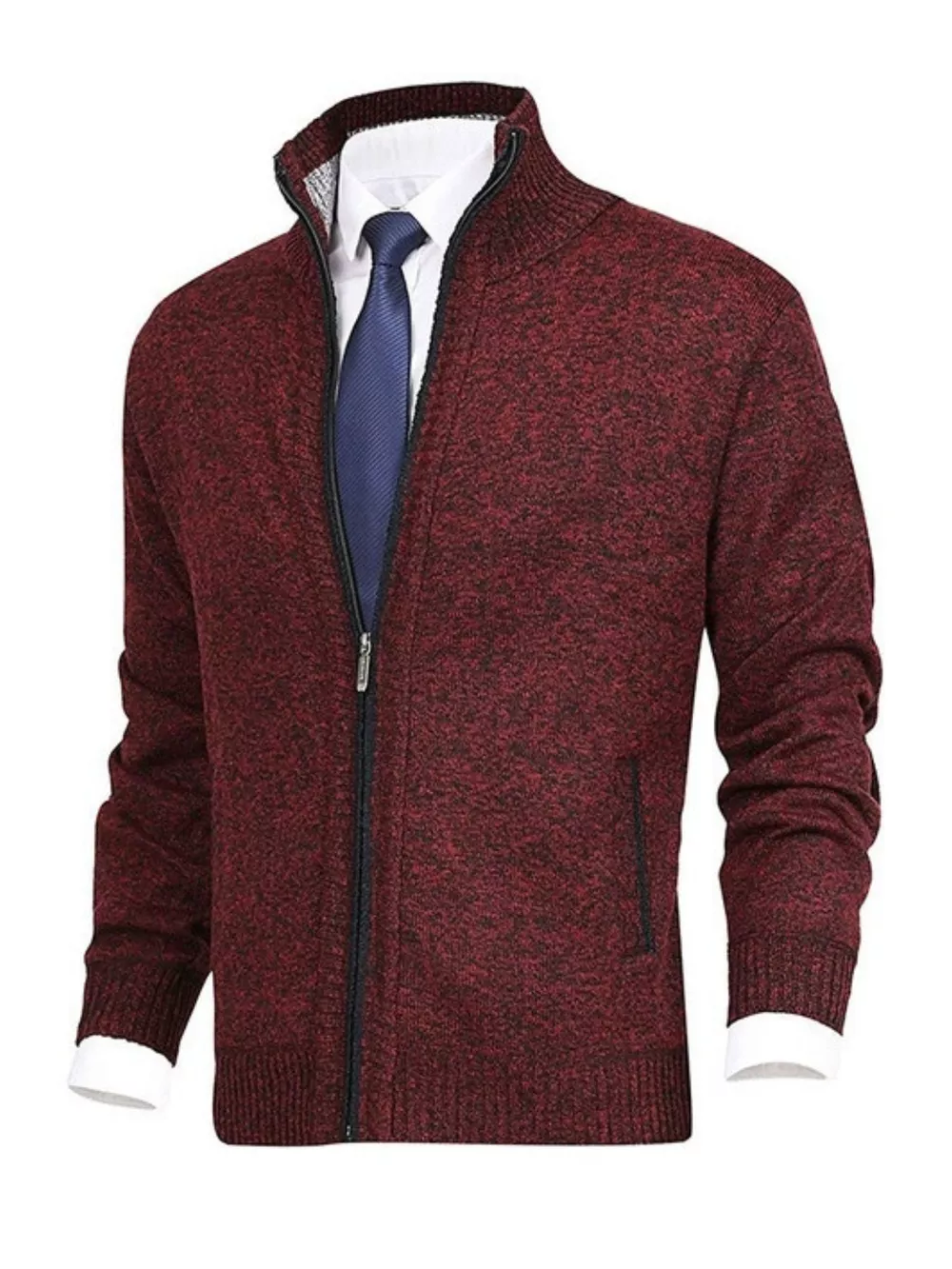 Men's Plus Size Zip Up Ribbed Hem Cardigan, image 3