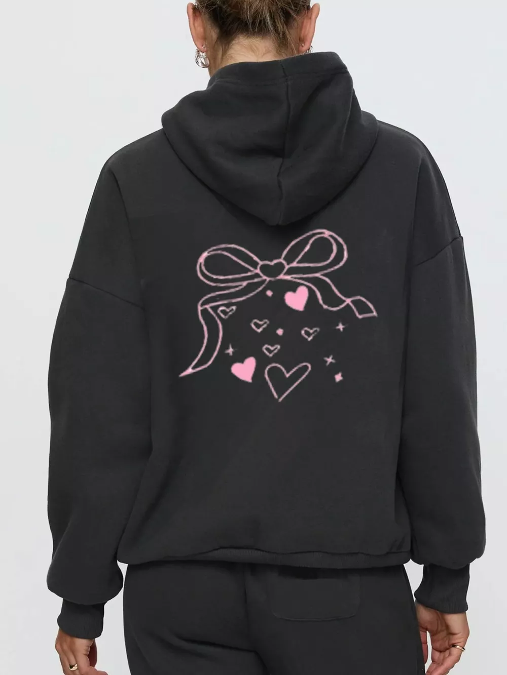 Bow and Heart Dropped Shoulder Hoodie and Pants Set, image 4