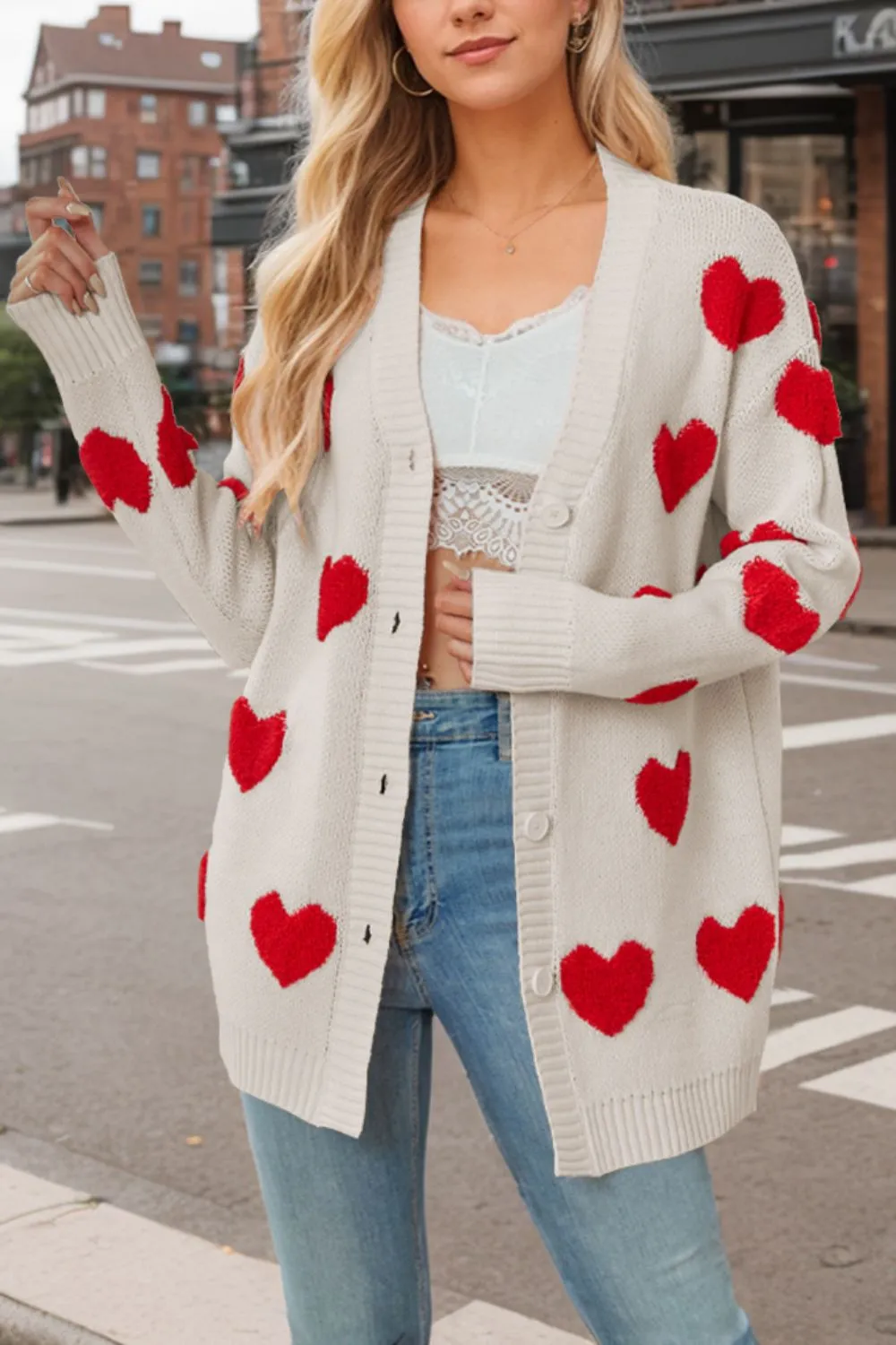Heart Button Down Long Sleeve Cardigan, image 9
