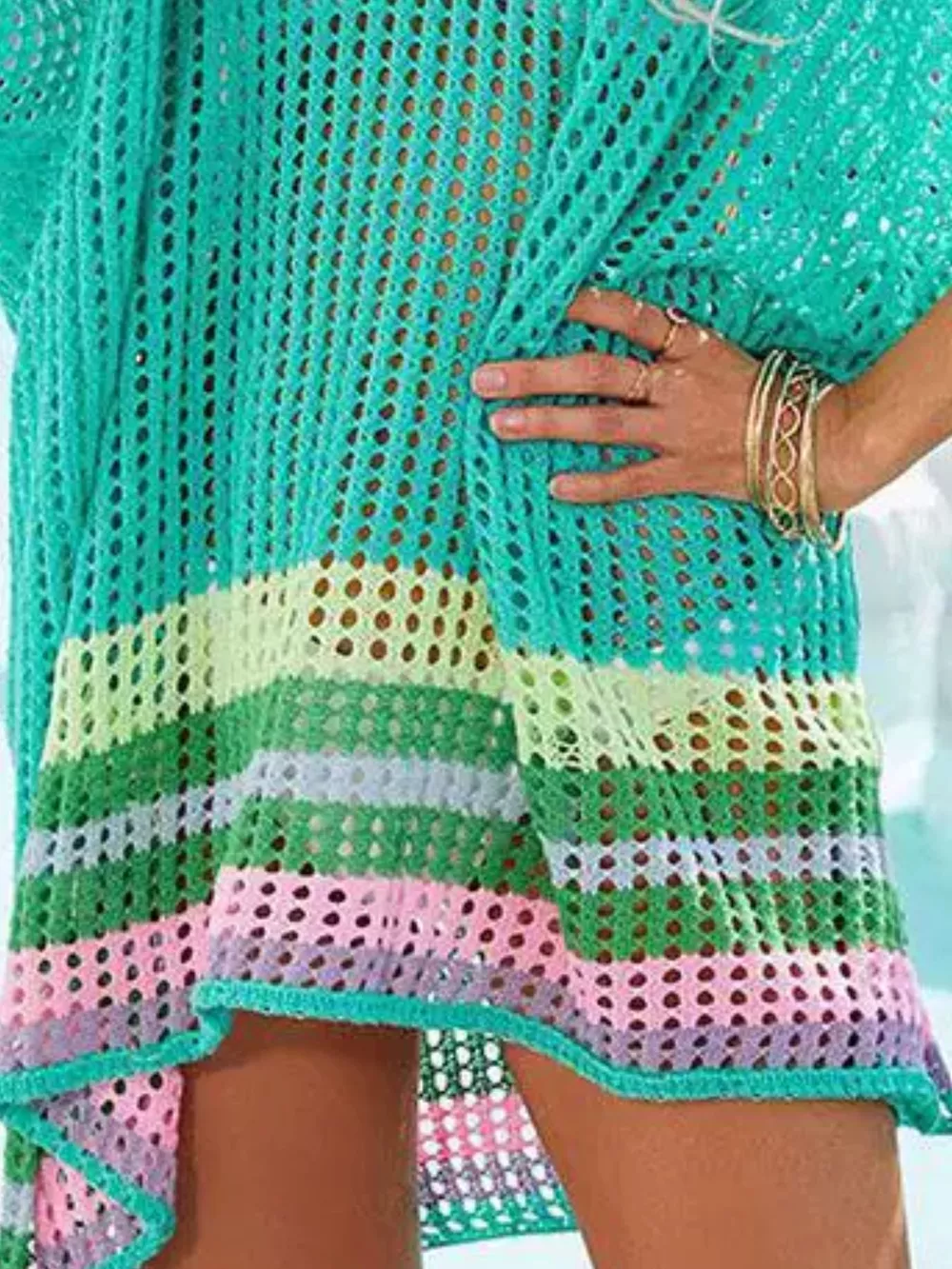 Crochet Rainbow Trim Cover-Up Dress, image 9