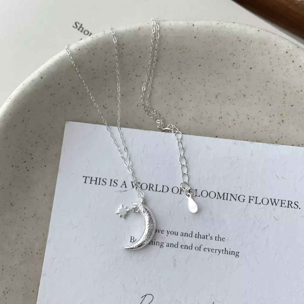 925 Sterling Silver Star Moon Necklace, image 5