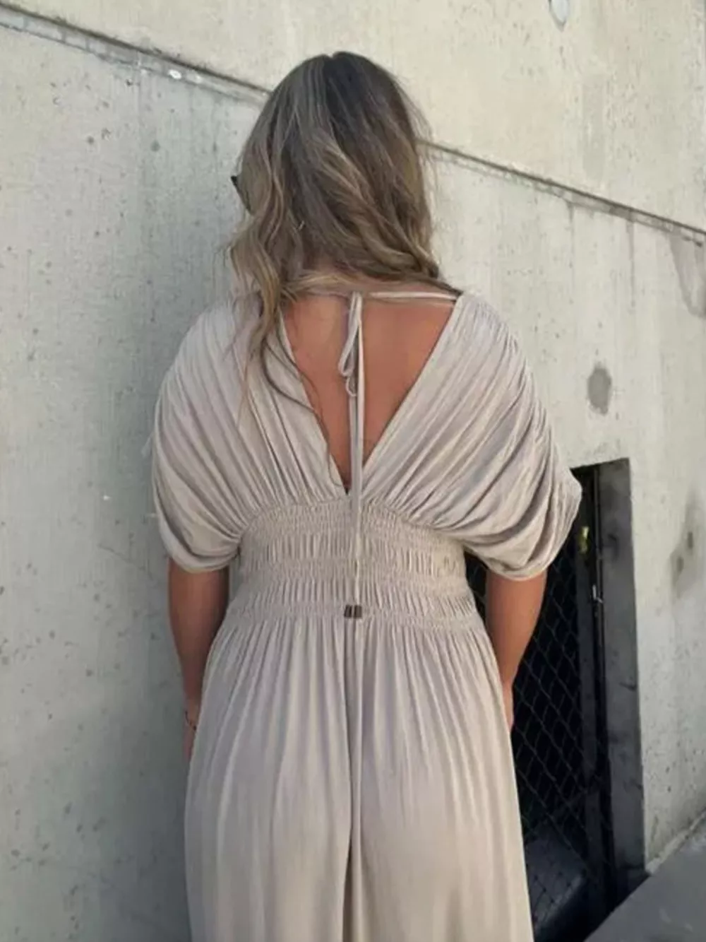 Full Size Slit V-Neck Smocked Waist Maxi Dress Plus Size, image 4