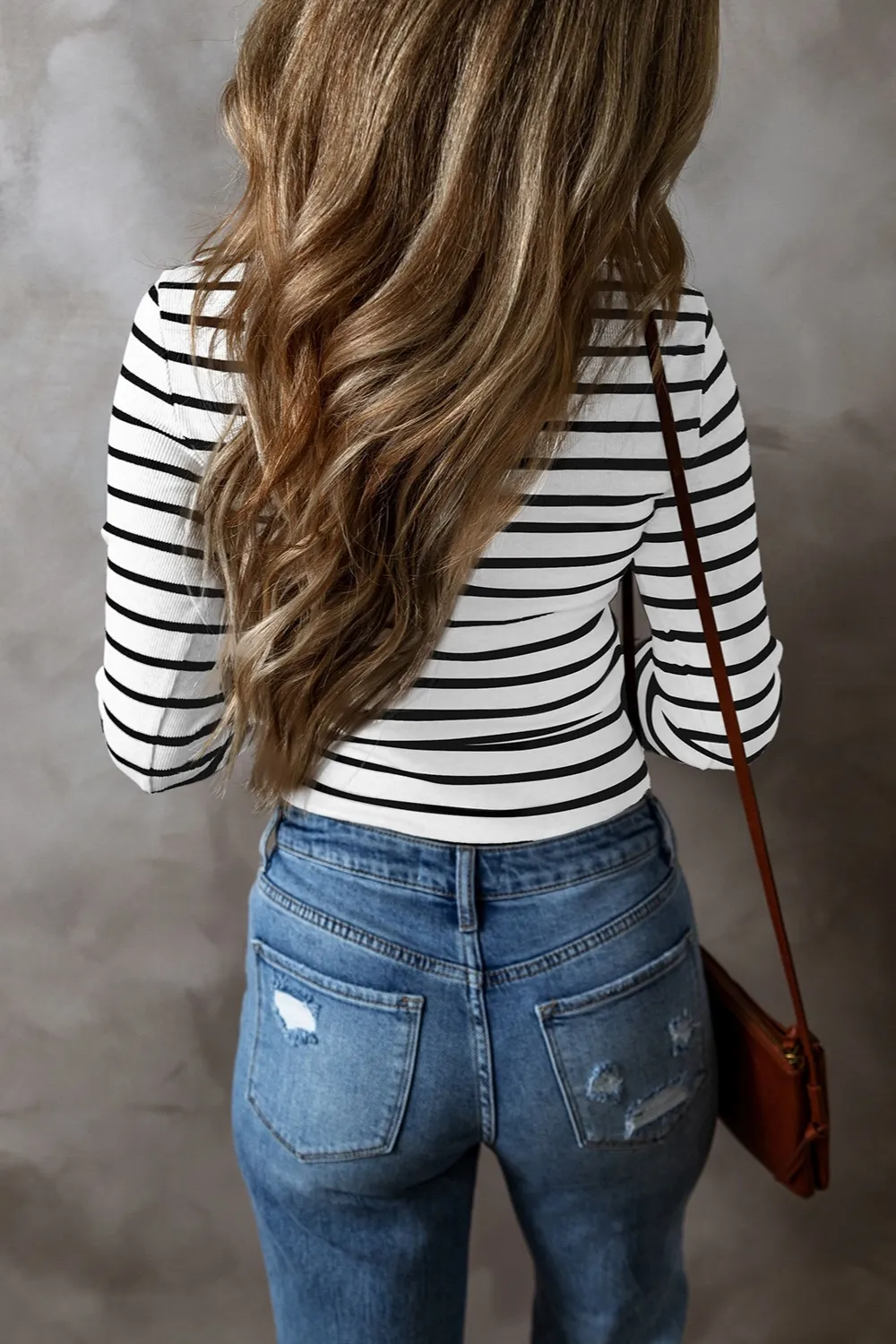 Striped V-Neck Long Sleeve Top, image 2