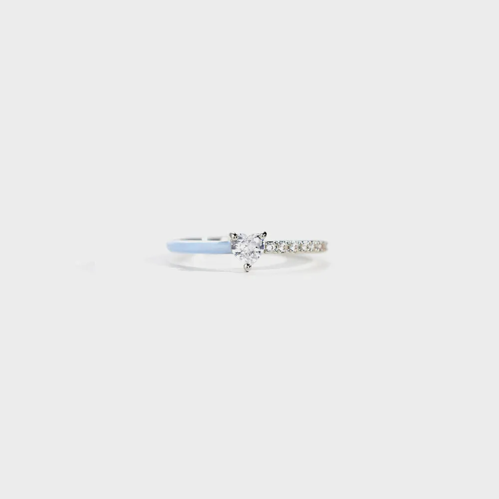 Heart Shape Inlaid Zircon Enamel Ring, image 3