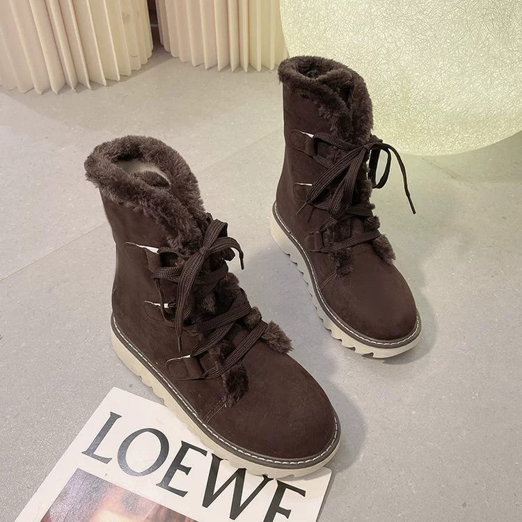 Fuzzy Trim Lace-Up Boots, image 4