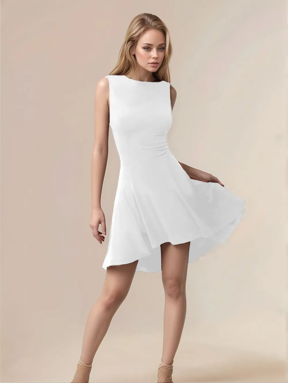 High-Low Round Neck Sleeveless Mini Dress, image 4