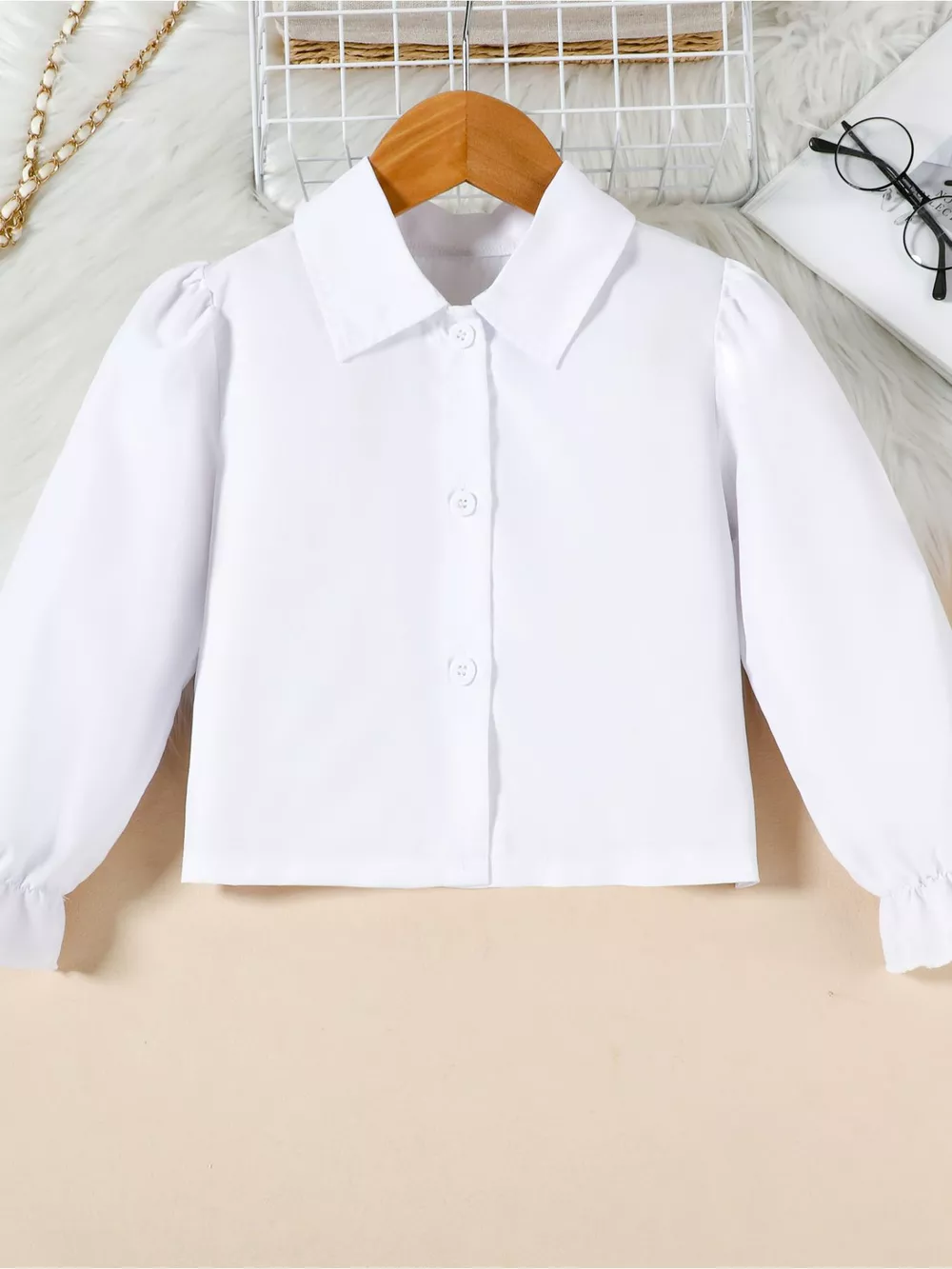 Children's Long Sleeve Shirt & Pleated Skirt Set with Belt, image 3