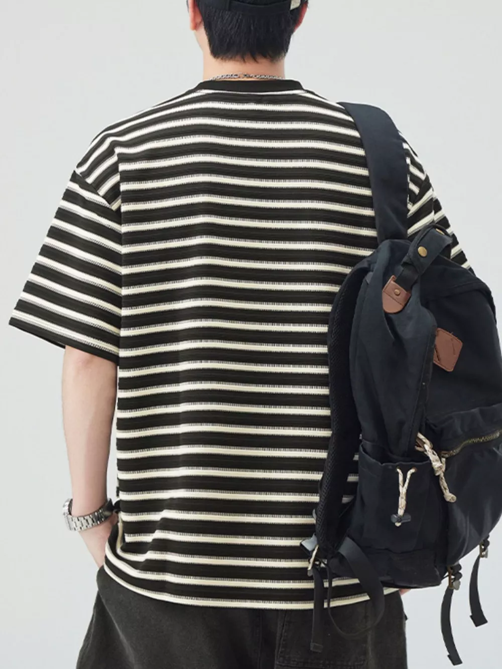Men's Plus Size Striped Round Neck Half Sleeve T-Shirt, image 3