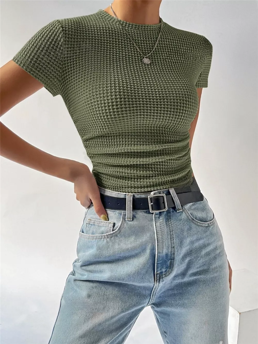 Textured Waffle Knit Slim Fit T-Shirt, image 11