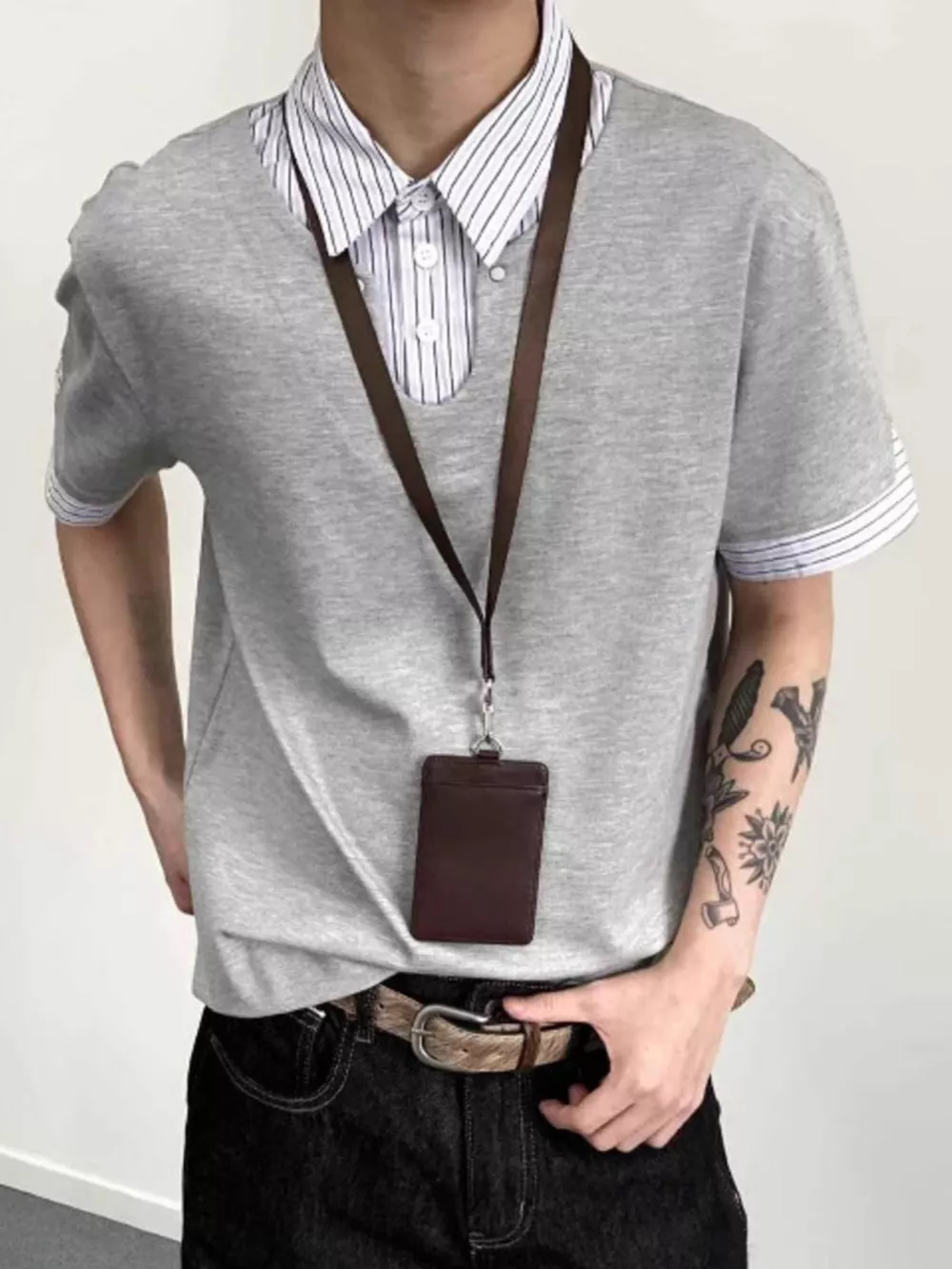 Men's Layered-Look Striped Collar Polo, image 3