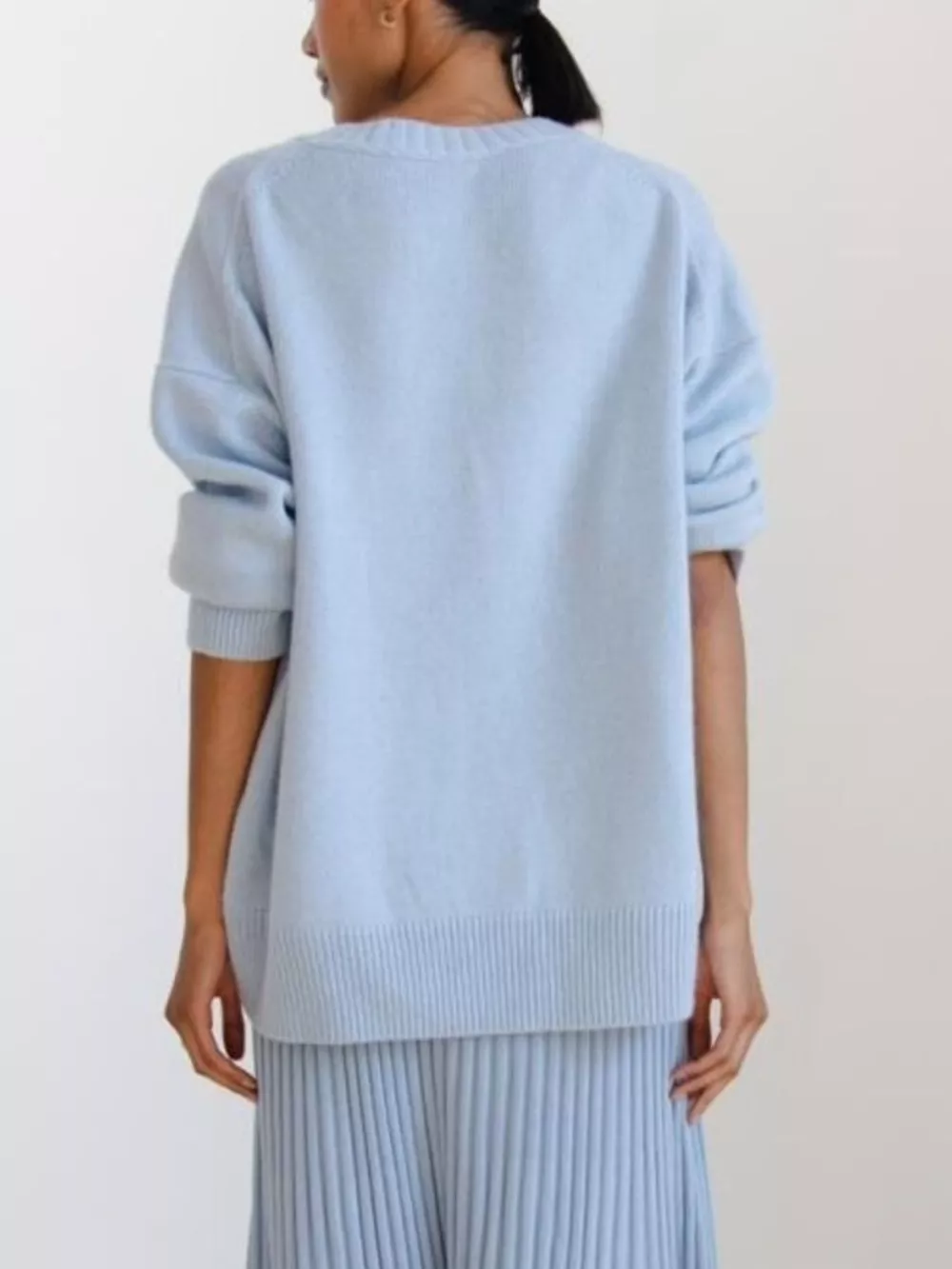Ribbed Hem Round Neck Sweater, image 9