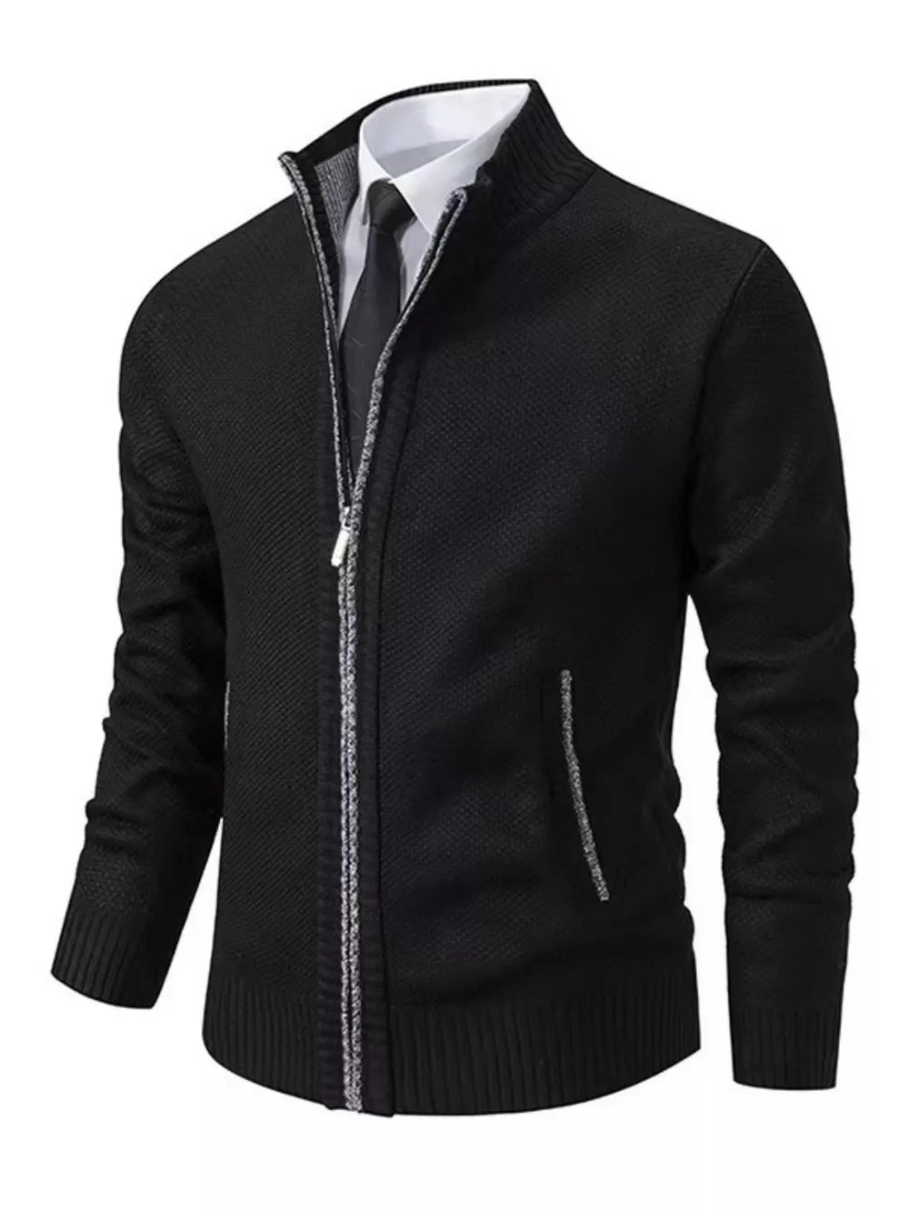Men's Plus Size Zip Up Ribbed Hem Cardigan, image 6