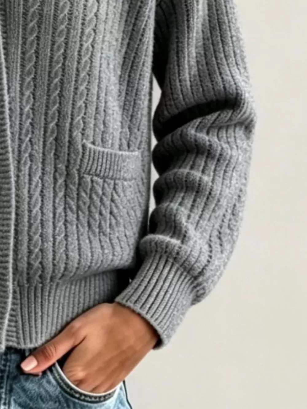 Full Size Shawl Collar Cable Knit Cardigan Plus Size, image 6