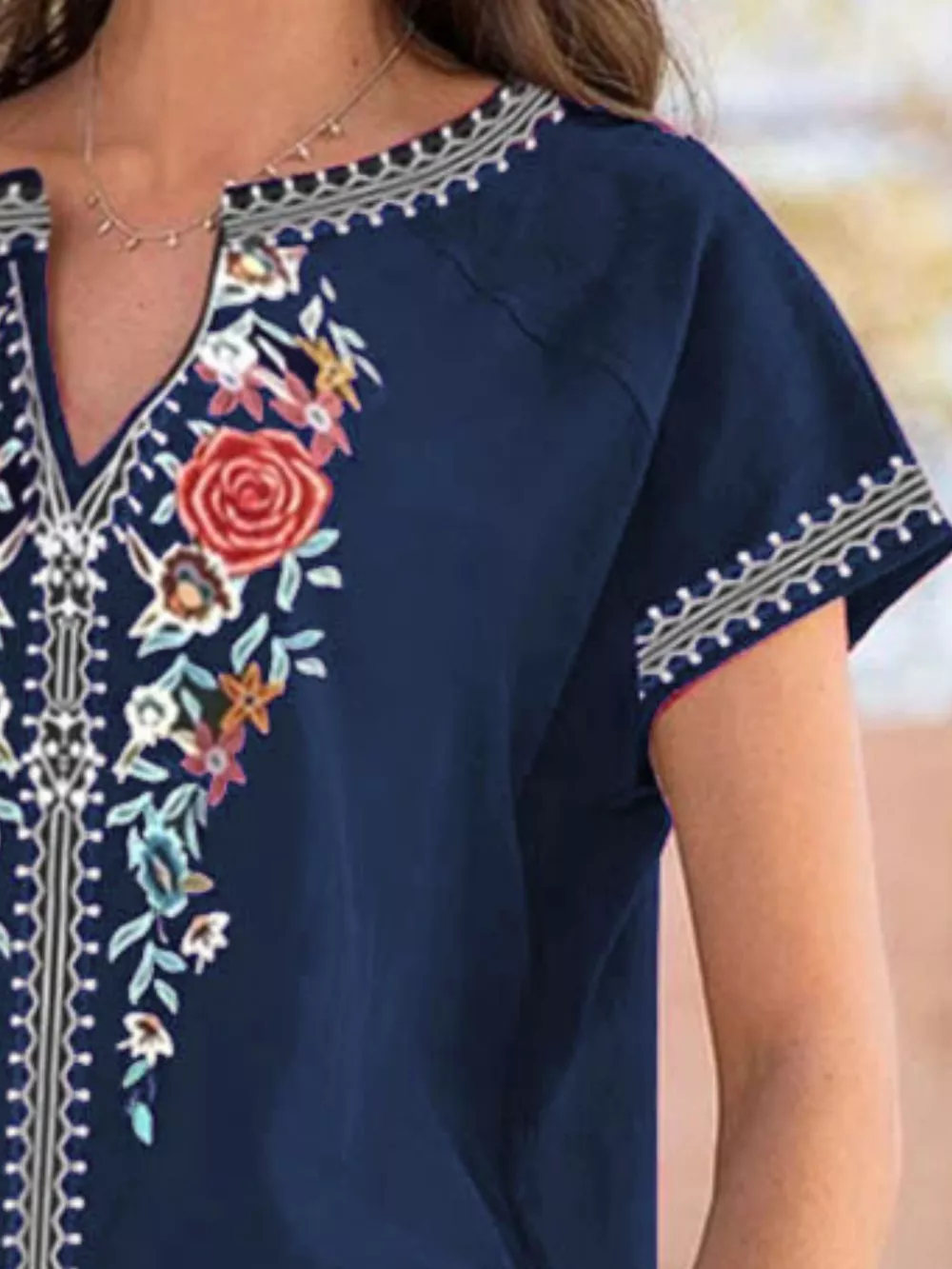 Full Size Floral Notched Short Sleeve Blouse Plus Size, image 12