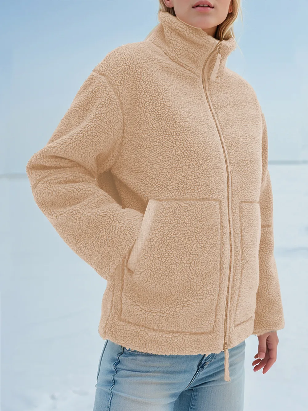 Turtleneck Zip Up Long Sleeve Plush Jacket, image 32