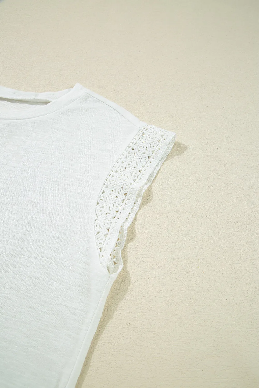 Lace Patchwork Cap Sleeve Round Neck T Shirt, image 5