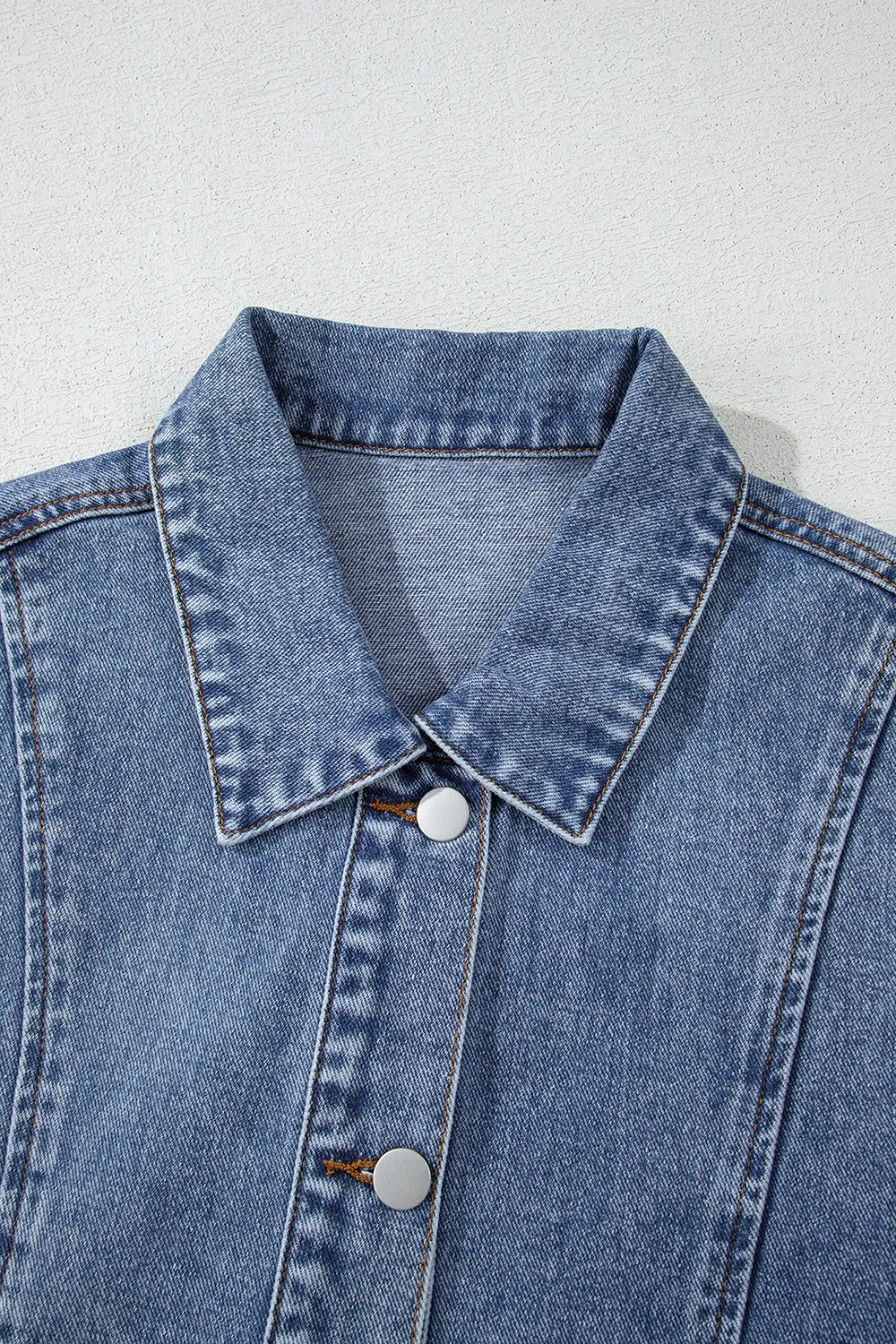 Button Up Cap Sleeve Denim Jacket, image 6