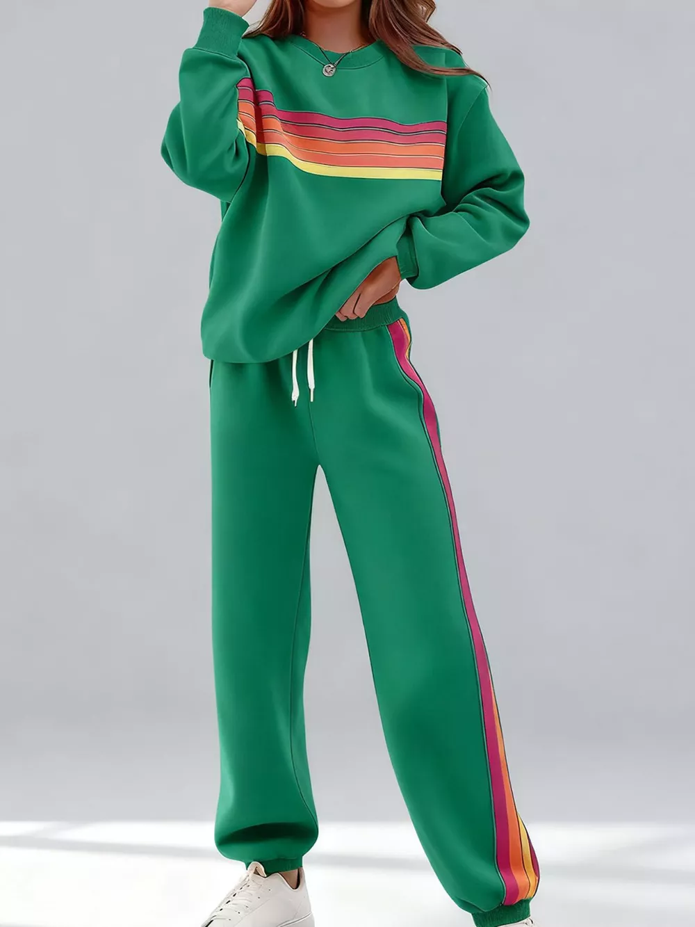 Striped Round Neck Sweatshirt and Pants Set, image 5