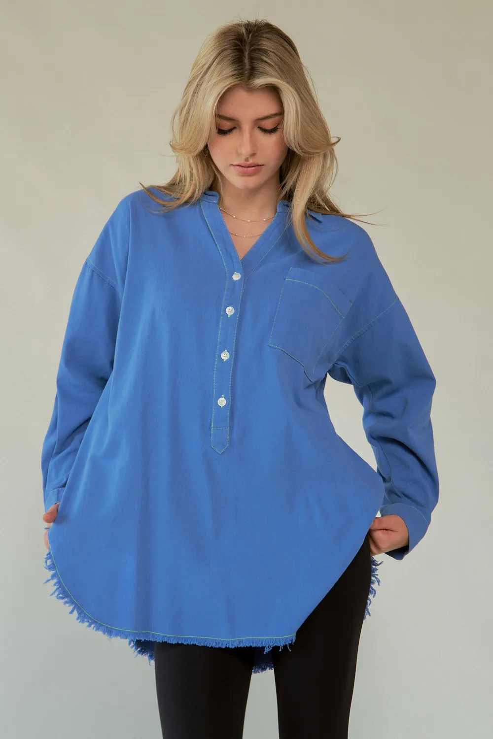 Letter Back Raw Hem Half Button Shirt, image 8
