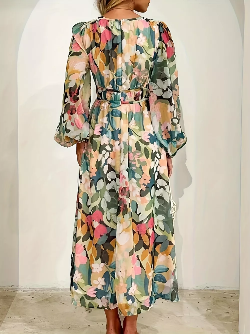 Floral Print Long Sleeve Midi Dress, image 5