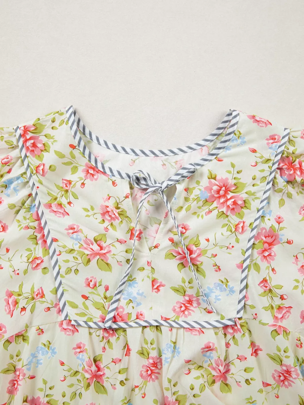 Striped Edge 3/4 Puff Sleeve Floral Dress, image 6